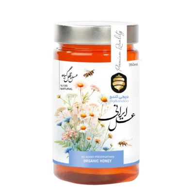 شیشه عسل چهل گیاه ممتاز دیجی کندو با رنگ کهربایی تیره